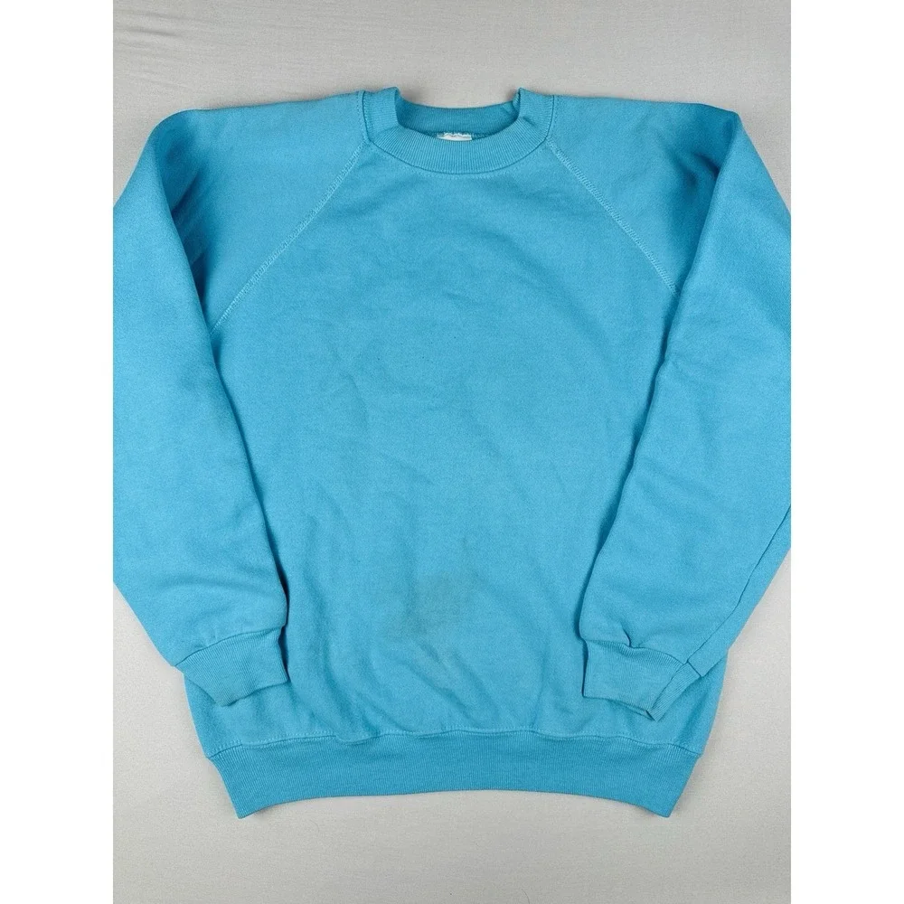 Vintage 90s Blank Sweatshirt Teal Blue USA Made Hanes Crewneck Large